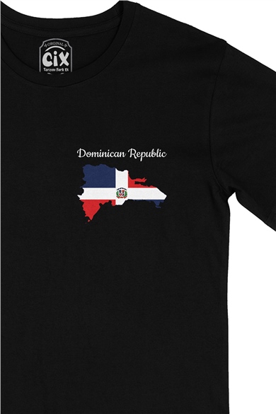 Dominik Haritalı ve Bayraklı Cep Logo Tasarımlı Siyah Tişört