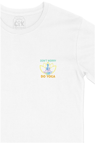 Dont Worry Do Yoga Cep Logo Tasarımlı Beyaz Tişört