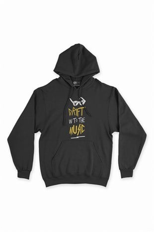 Drift In To The Music Siyah Kapşonlu Sweatshirt Hoodie