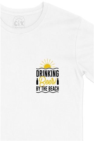 Drinking Beer Cep Logo Tasarımlı Beyaz Tişört