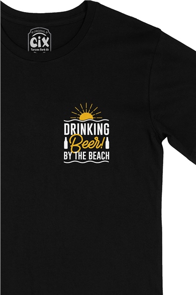 Drinking Beer Cep Logo Tasarımlı Siyah Tişört