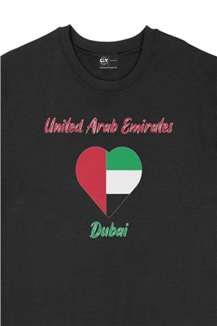 Dubai Bayraklı Kalpli Siyah Sweatshirt