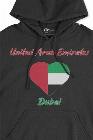 Dubai Bayraklı Kalpli Siyah Sweatshirt Hoodie