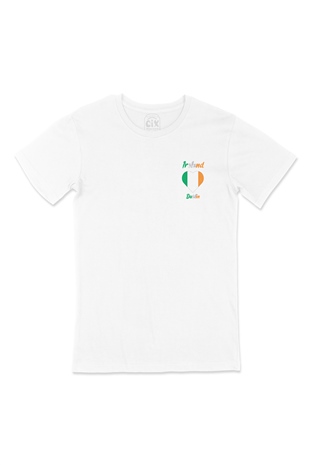 Dublin İrlanda Bayraklı Kalpli Cep Logo Tasarımlı Beyaz Tişört