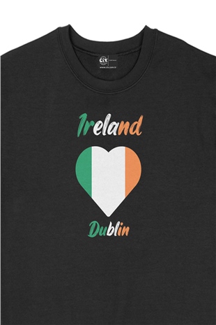 Dublin İrlanda Bayraklı Kalpli Siyah Sweatshirt
