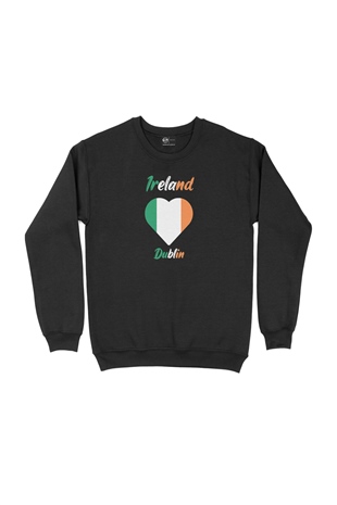 Dublin İrlanda Bayraklı Kalpli Siyah Sweatshirt