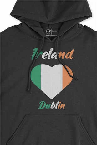 Dublin İrlanda Bayraklı Kalpli Siyah Sweatshirt Hoodie