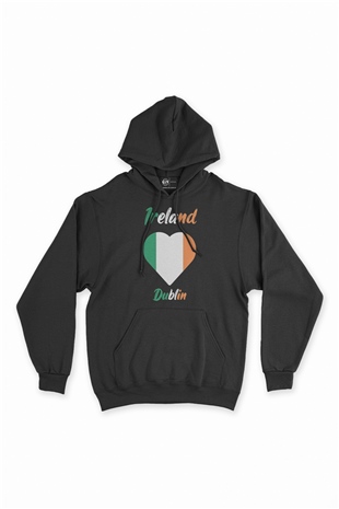 Dublin İrlanda Bayraklı Kalpli Siyah Sweatshirt Hoodie