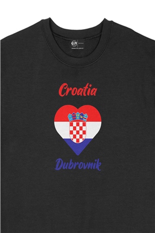 Dubrovnik Hırvatistan Bayraklı Kalpli Siyah Sweatshirt