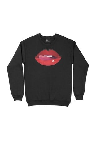 Dudak ve Dil Siyah Sweatshirt