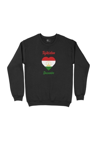 Duşanbe Tacikistan Bayraklı Kalpli Siyah Sweatshirt