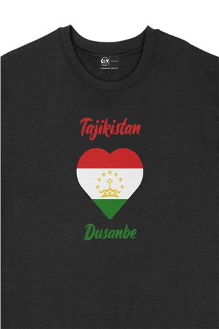 Duşanbe Tacikistan Bayraklı Kalpli Siyah Sweatshirt