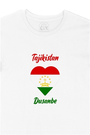 Duşanbe Tacikistan Bayraklı Kalpli Tişört