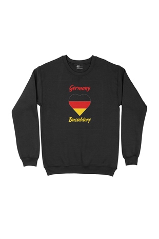 Dusseldorf Almanya  Bayraklı Kalpli Siyah Sweatshirt