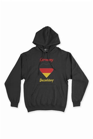 Dusseldorf Almanya  Bayraklı Kalpli Siyah Sweatshirt Hoodie