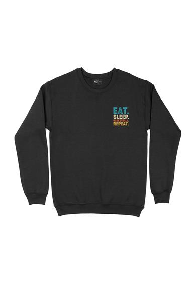 Eat Sleep Repeat Bassket Cep Tasarım Baskılı Sweatshirt