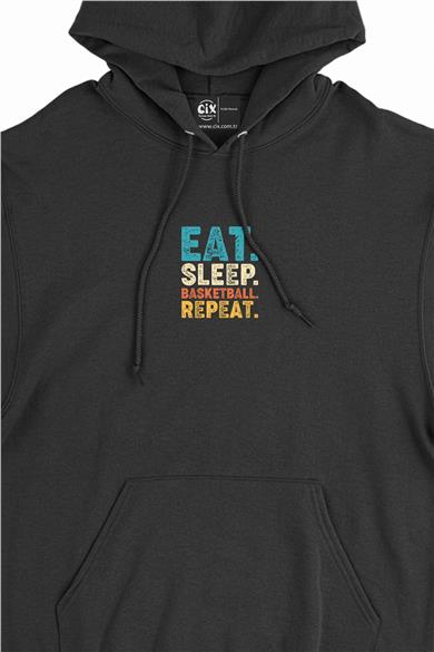Eat Sleep Repeat Bassket Minimal Kapşonlu Sweatshirt Hoodie