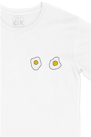 Eggs Yumurta Cep Logo Tasarımlı Beyaz Tişört