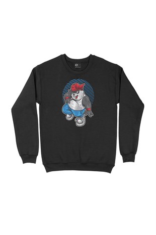 Eğlenen Panda Siyah Sweatshirt