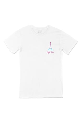Eiffel Tower Cep Logo Tasarımlı Beyaz Tişört