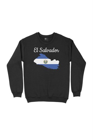 El Salvador Haritalı ve Bayraklı Siyah Sweatshirt