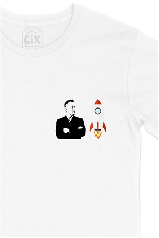 Elon Musk Cep Logo Tasarımlı Beyaz Tişört