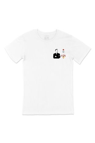 Elon Musk Cep Logo Tasarımlı Beyaz Tişört