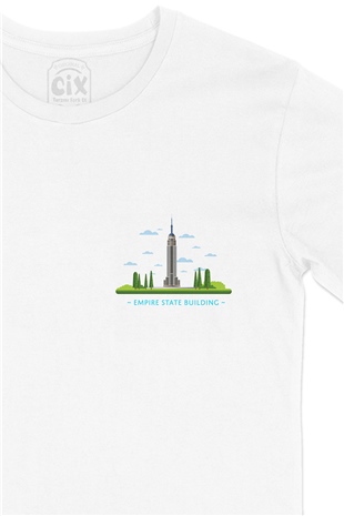 Empire State Cep Logo Tasarımlı Beyaz Tişört