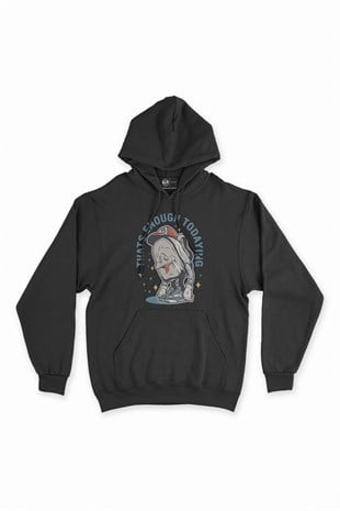 Enough Today Yorgun Siyah Kapşonlu Sweatshirt Hoodie