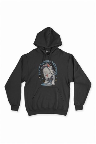 Enough Today Yorgun Siyah Kapşonlu Sweatshirt Hoodie