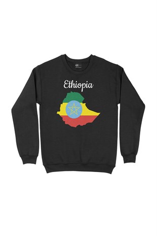 Etiyopya Haritalı ve Bayraklı Siyah Sweatshirt