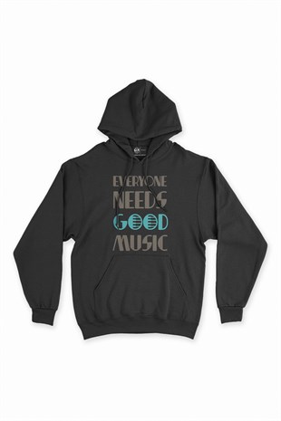 Everyone Needs Good Music Siyah Kapşonlu Sweatshirt Hoodie