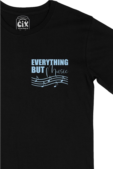 Everything But Music Cep Logo Tasarımlı Siyah Tişört