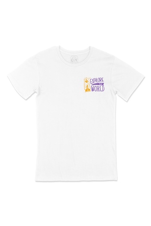 Explore The World Cep Logo Tasarımlı Beyaz Tişört