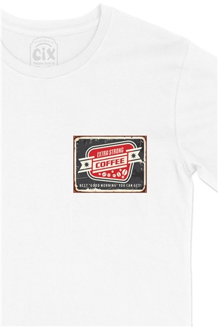 Extra Strong Coffee Cep Logo Tasarımlı Beyaz Tişört