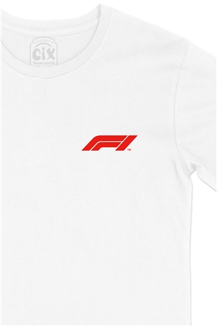 F1 Cep Logo Tasarımlı Beyaz Tişört