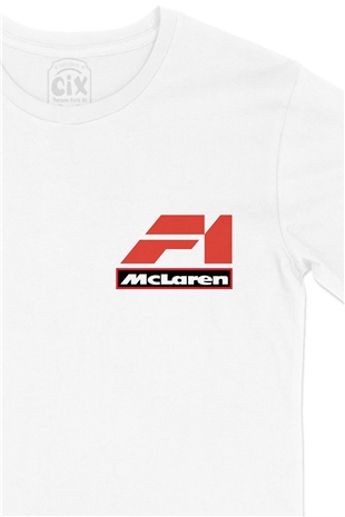 F1 Mc Laren Cep Logo Tasarımlı Beyaz Tişört
