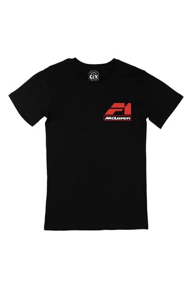 F1 Mc Laren Cep Logo Tasarımlı Siyah Tişört