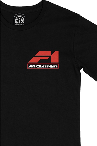 F1 Mc Laren Cep Logo Tasarımlı Siyah Tişört