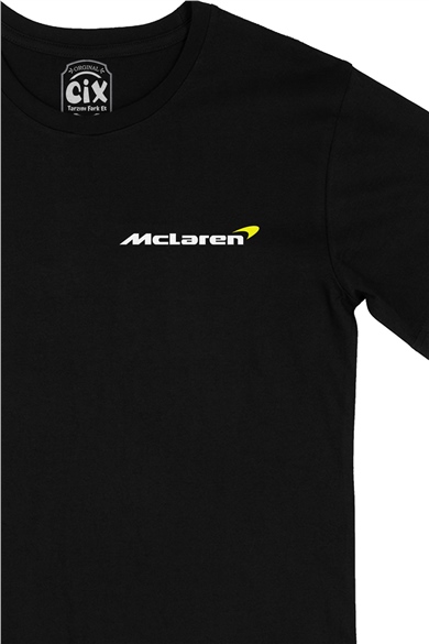 F1 Mc Laren Logolu Cep Logo Tasarımlı Siyah Tişört
