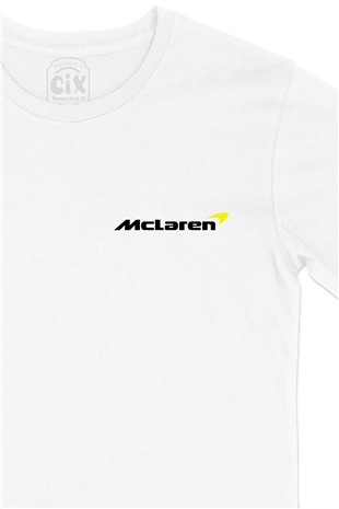F1 Mc Laren Logolu Cep Logo Tasarımlı Beyaz Tişört