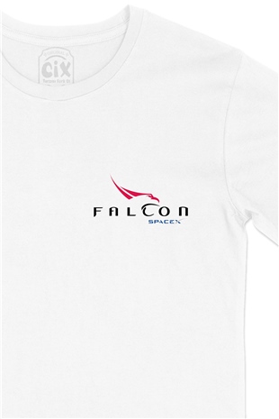 Falcon Spacex Cep Logo Tasarımlı Beyaz Tişört