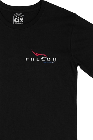 Falcon Spacex Cep Logo Tasarımlı Siyah Tişört