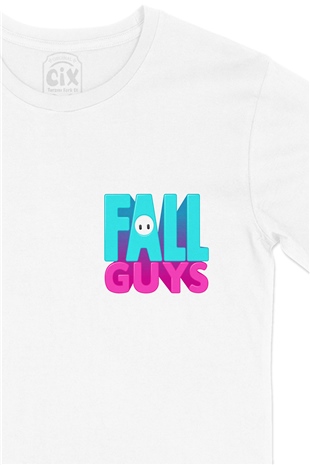 Fall Guys Cep Logo Tasarımlı Beyaz Tişört