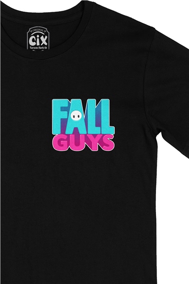 Fall Guys Cep Logo Tasarımlı Siyah Tişört
