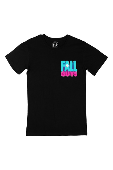 Fall Guys Cep Logo Tasarımlı Siyah Tişört
