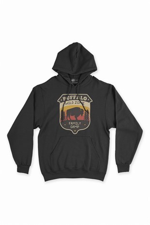 Family Camp Siyah Kapşonlu Sweatshirt Hoodie