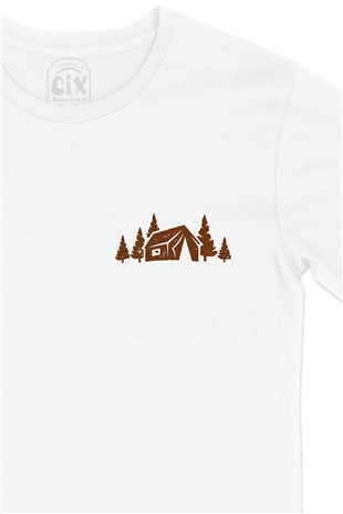 Family Tent Cep Logo Tasarımlı Beyaz Tişört