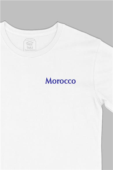Fas Morocco Baskılı Cep Tasarım Beyaz Tişört