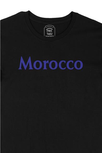 Fas Morocco Büyük Baskılı Siyah Tişört